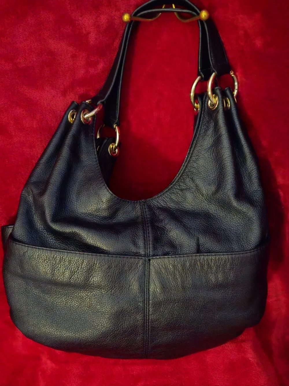 Michael Kors Layton Black Pebble Leather Hobo Bag with Gold Hardware
